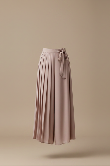 Pantalon Japonais Rose Plissé Fluide Élégant Ceinturé - Polyester - vue 3