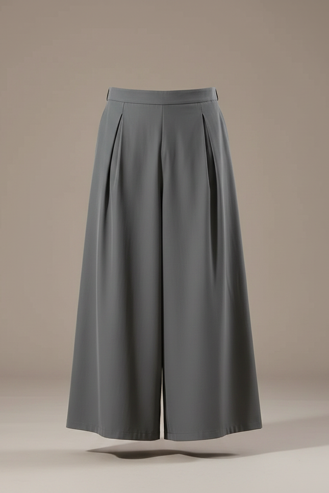 Pantalon Japonais Gris Ample Fluide Ceinturé Moderne - Polyester - vue 3
