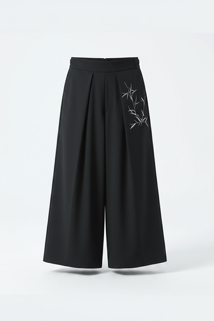 Pantalon Japonais Noir Ample Plissé Brodé Homme - Polyester - vue 3