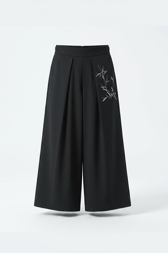 Pantalon Japonais Noir Ample Plissé Brodé Homme - Polyester - vue 3