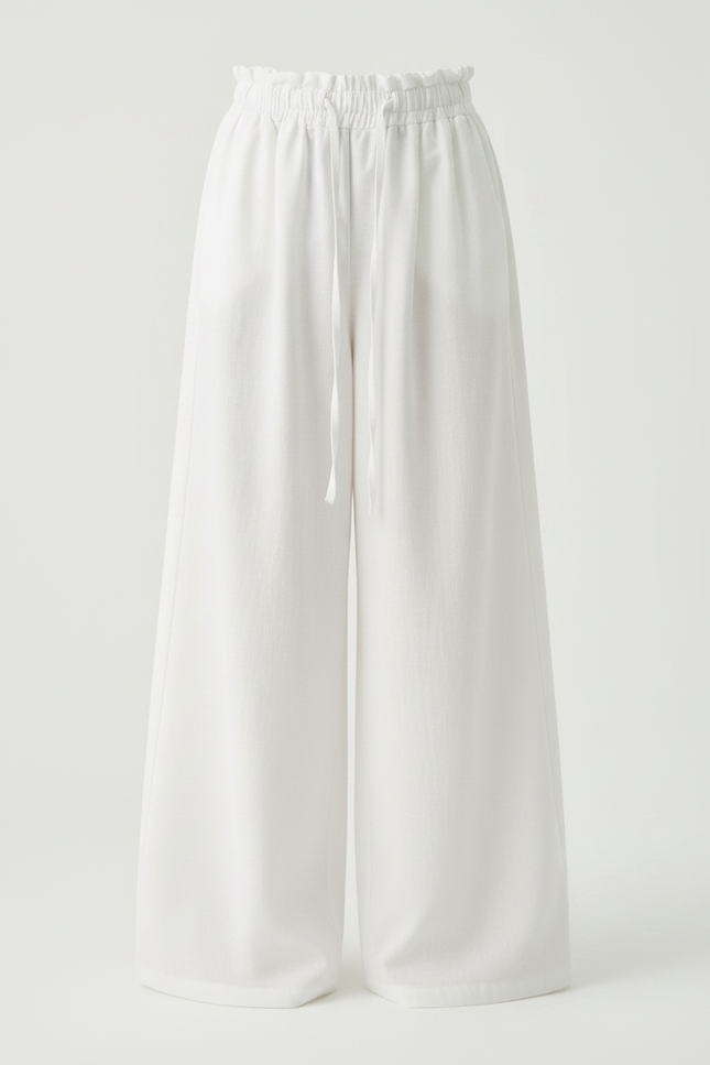 Pantalon Japonais Blanc Fluide Large Décontracté - Coton - vue 2