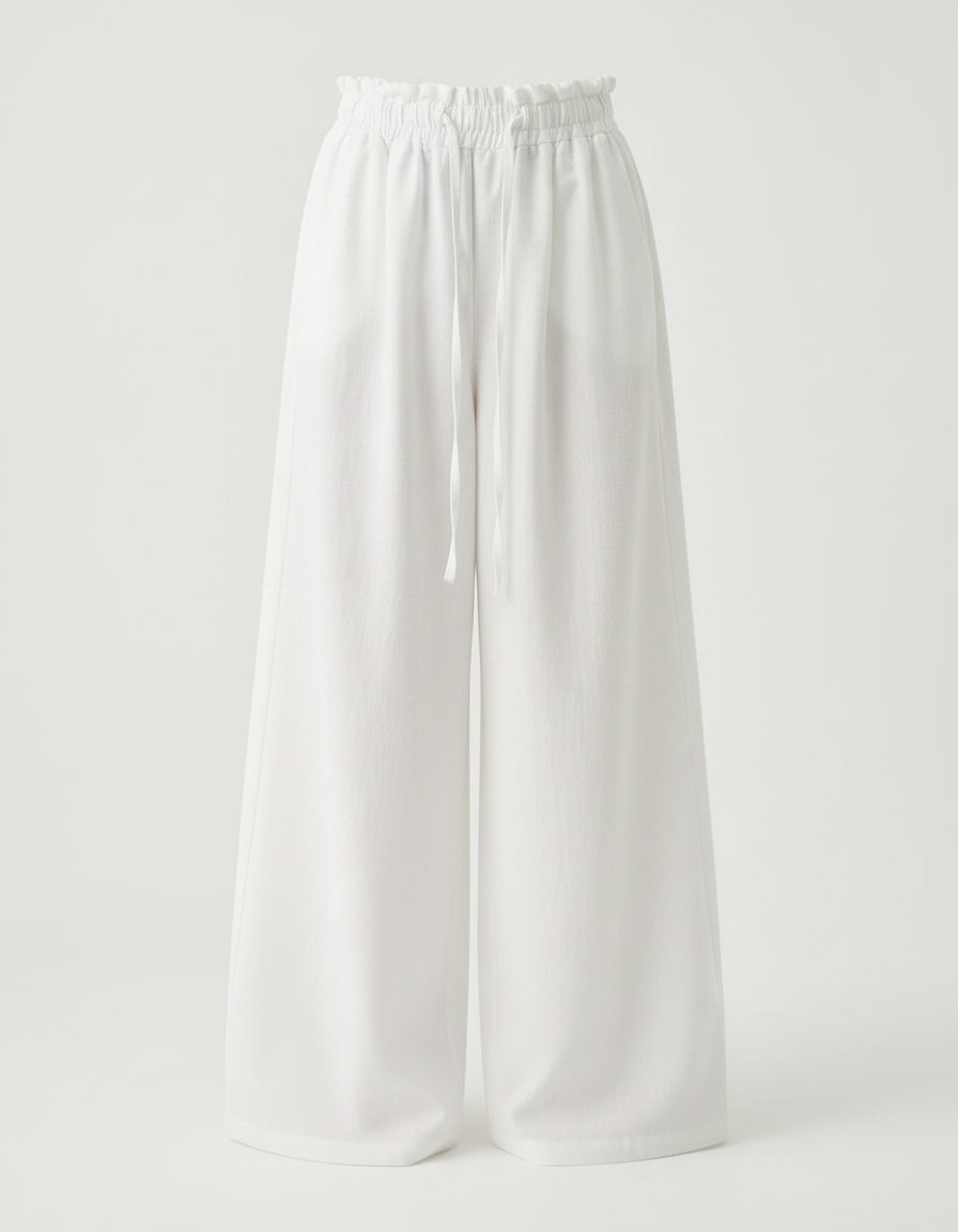 Pantalon Japonais Blanc Fluide Large Décontracté - Coton - vue 2