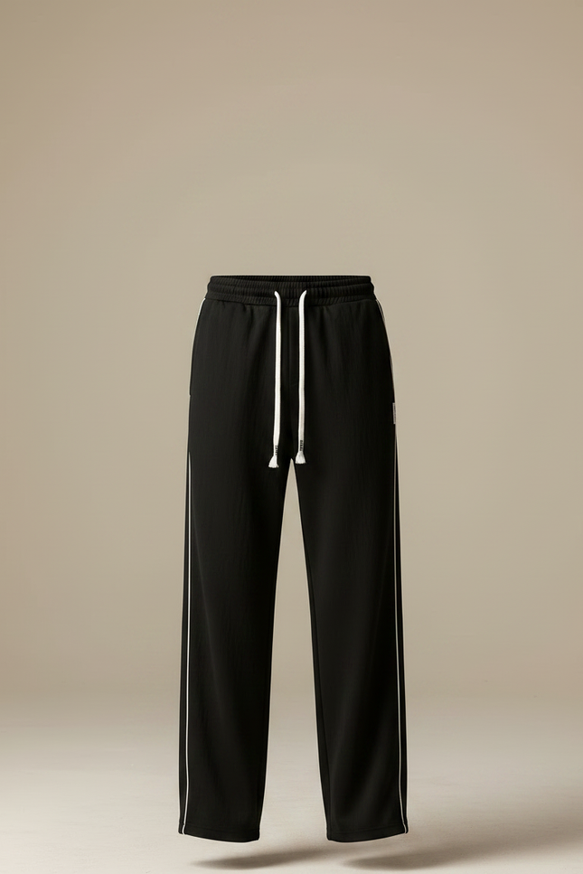 Pantalon Japonais Noir Droit Cordon Blanc Décontracté - Polyester - vue 3