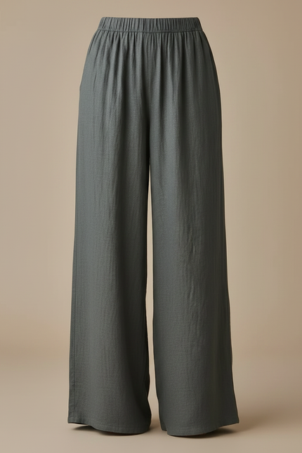 Pantalon Japonais Gris Lin Ample Fluide Femme - Kaki - vue 3