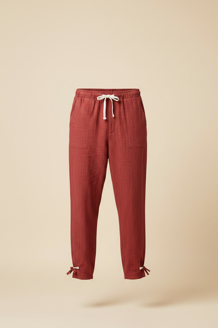Pantalon Japonais Rouge Ample Coton Texturé Décontracté - vue 3
