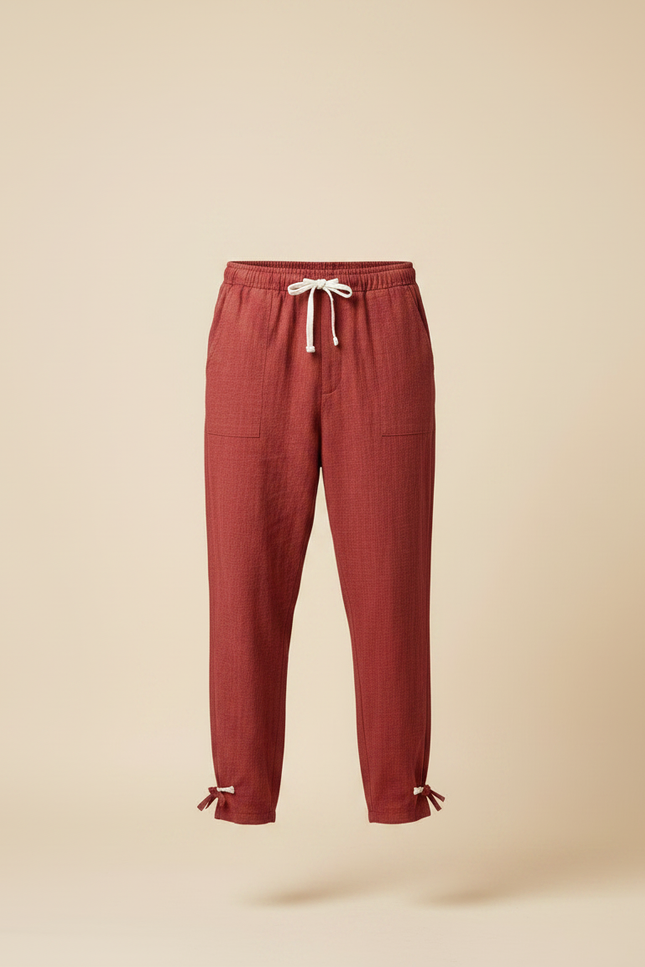 Pantalon Japonais Rouge Ample Coton Texturé Décontracté - vue 3