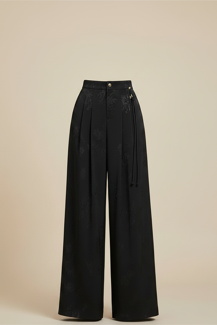 Pantalon Japonais Noir Jacquard Ample Fluide Élégant - Viscose - vue 3