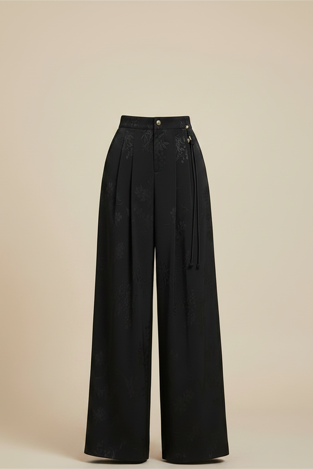 Pantalon Japonais Noir Jacquard Ample Fluide Élégant - Viscose - vue 3