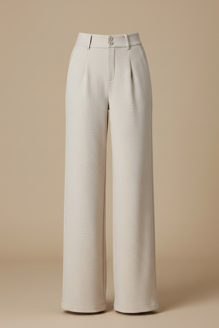Pantalon Japonais Beige Droit Plissé Taille Haute Fluide - Maille - vue 3