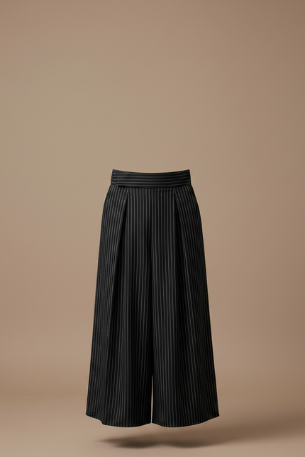 Pantalon Japonais Noir Rayé Ample Plissé Homme - Coton - vue 3