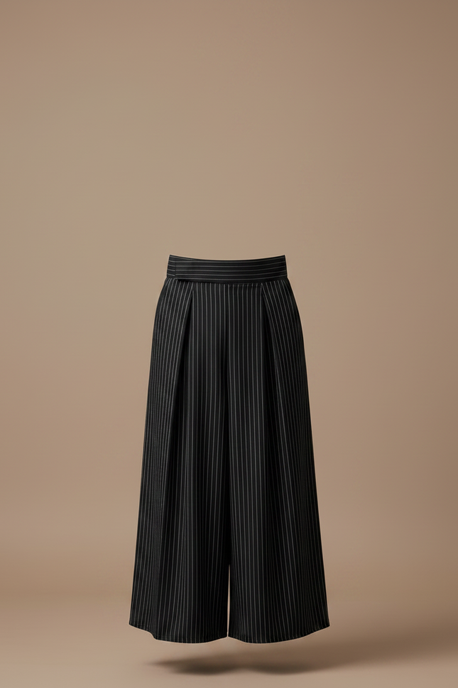 Pantalon Japonais Noir Rayé Ample Plissé Homme - Coton - vue 3