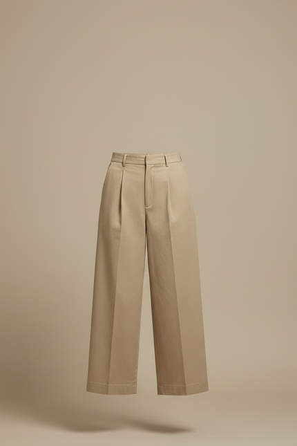 Pantalon Japonais Beige Coton Ample Décontracté Fluide - Gabardine - vue 3