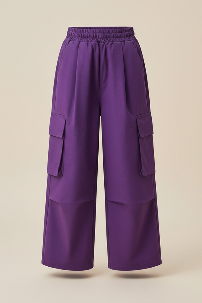 Pantalon Japonais Violet Cargo Ample Fille Décontracté - Toile - vue 3