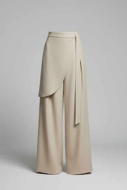 Pantalon Japonais Beige Asymétrique Fluide Élégant Large - Viscose - vue 3