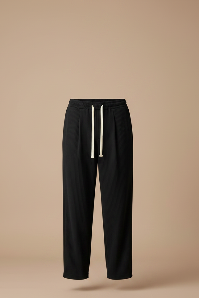 Pantalon Japonais Noir Plissé Ample Cordon Fluide - Polyester - vue 3