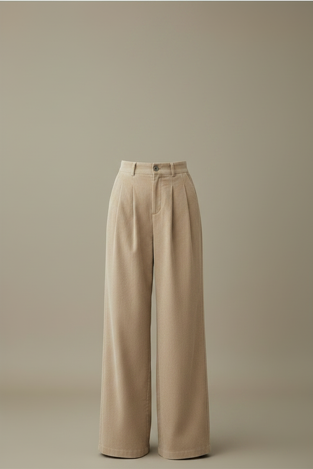 Pantalon Japonais Beige Côtelé Ample Plissé Décontracté - Cordé - vue 3