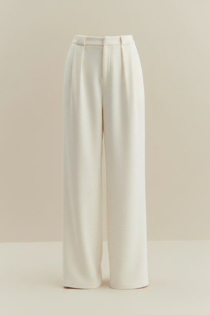 Pantalon Japonais Crème Ample Droit Élégant Fluide - Blanc Polyester - vue 3