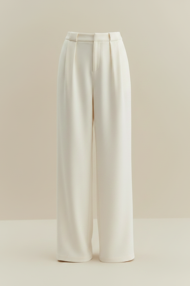 Pantalon Japonais Crème Ample Droit Élégant Fluide - Blanc Polyester - vue 3