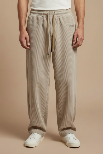 Pantalon Japonais Côtelé Ample Décontracté Beige Homme - Cordé - vue 3