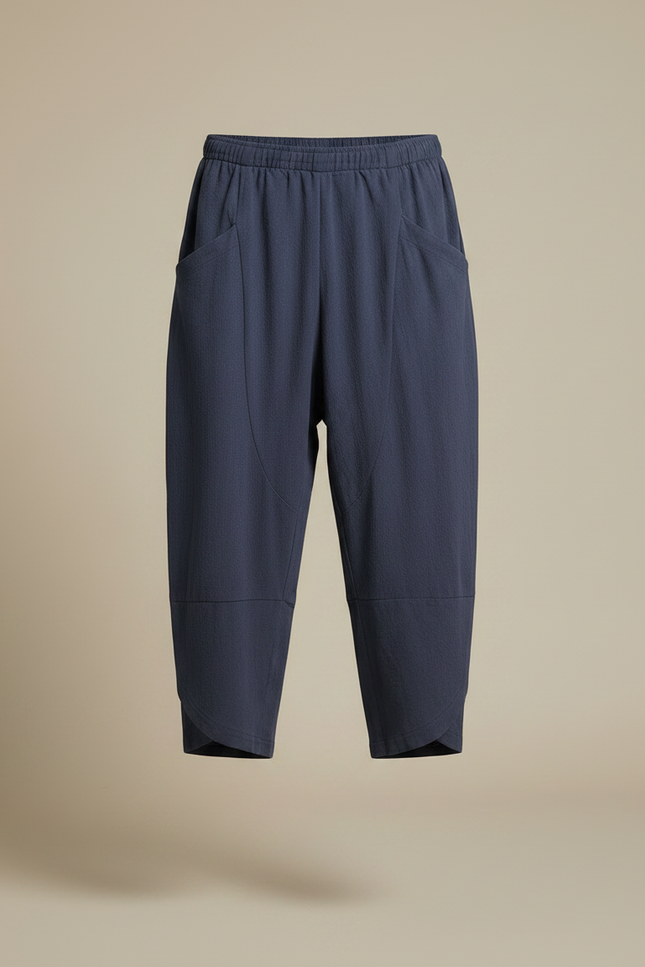 Pantalon Japonais Bleu Coton Ample Décontracté Cropped - Marine - vue 3