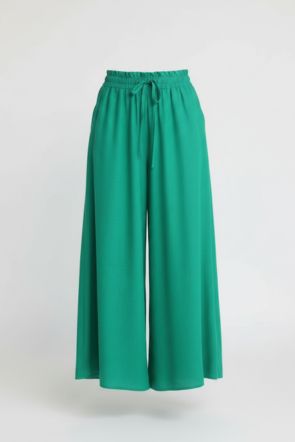 Pantalon Japonais Vert Ample Fluide Taille Élastique - Viscose - vue 3