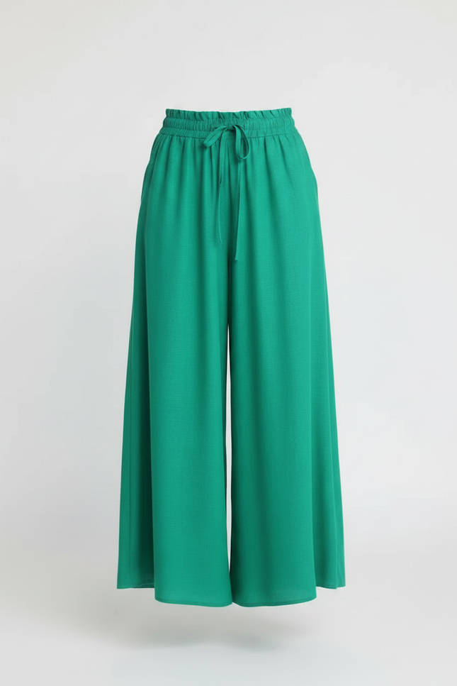 Pantalon Japonais Vert Ample Fluide Taille Élastique - Viscose - vue 3