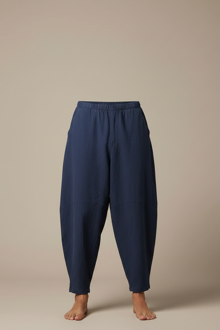 Pantalon Japonais Bleu Marine Ample Lin Décontracté Homme - vue 3