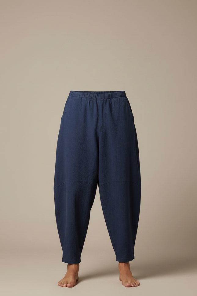Pantalon Japonais Bleu Marine Ample Lin Décontracté Homme - vue 3