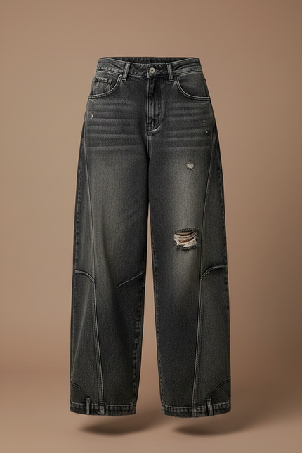 Pantalon Japonais Noir Délavé Ample Déchiré Cargo - Jean - vue 3