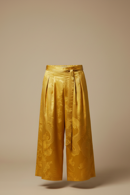 Pantalon Japonais Jaune Satin Dragon Ample Fluide Homme - vue 3