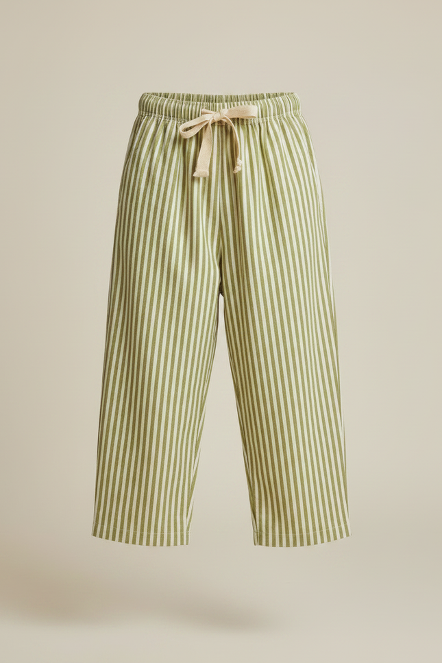 Pantalon Japonais Rayé Vert Ample Coton Enfant Décontracté - vue 3