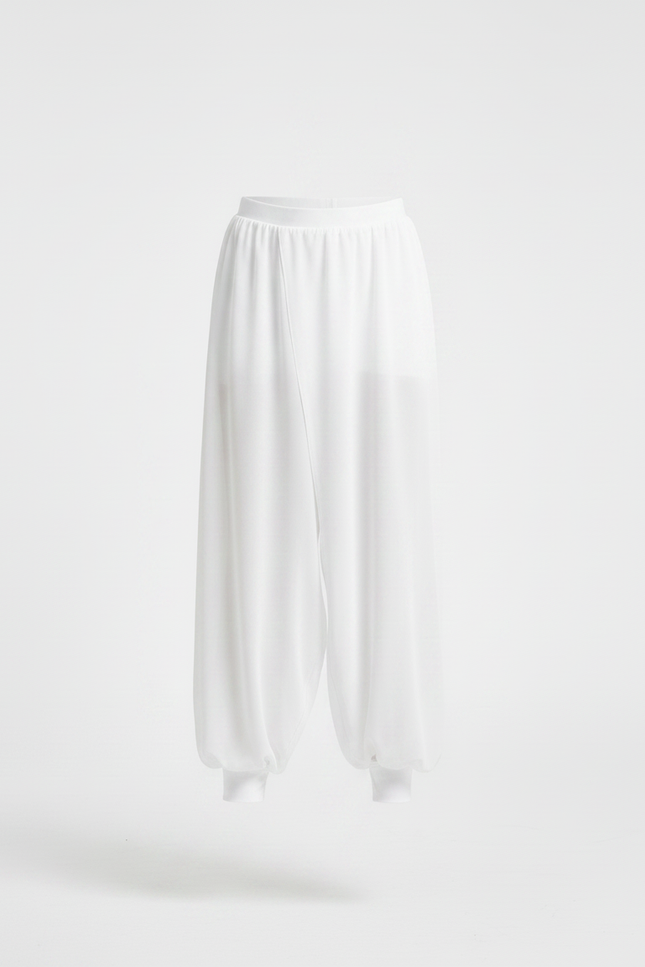 Pantalon Japonais Blanc Fluide Ample Fendu Danse - Polyester - vue 2