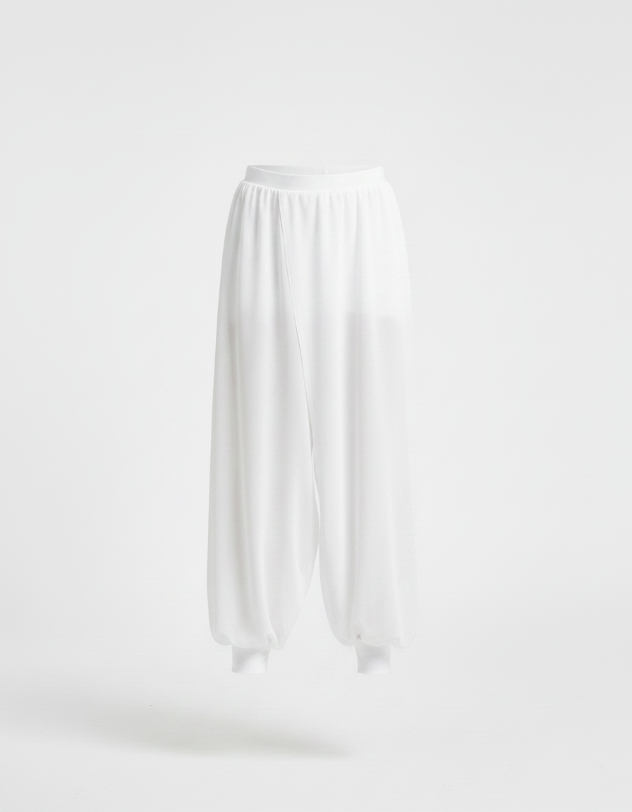 Pantalon Japonais Blanc Fluide Ample Fendu Danse - Polyester - vue 2