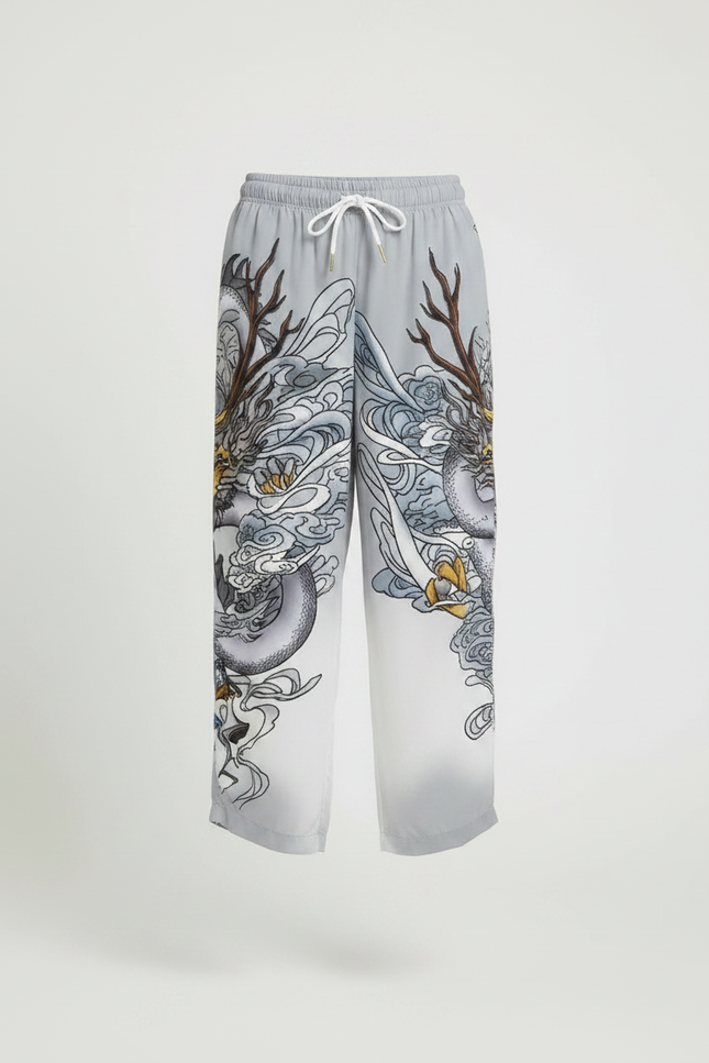 Pantalon Japonais Dragon Gris Ample Enfant - Satin - vue 3