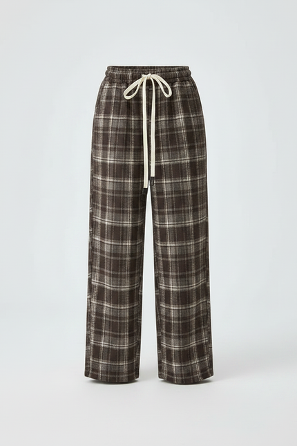 Pantalon Japonais Carreaux Marron Ample Cordon Décontracté - Tweed - vue 3