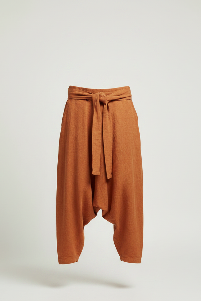 Pantalon Japonais Lin Coton Ample Sarouel Marron Homme - vue 3