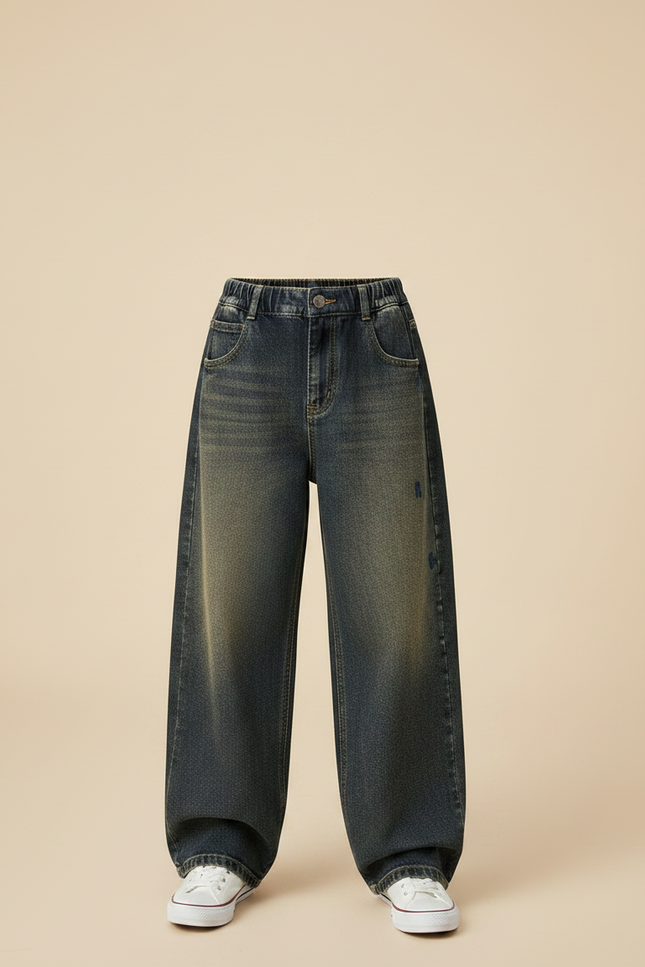 Pantalon Japonais Denim Ample Délavé Enfant - Bleu Jean - vue 3