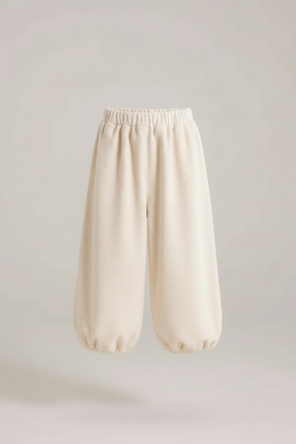 Pantalon Japonais Crème Côtelé Ample Décontracté Enfant - Beige Cordé - vue 3