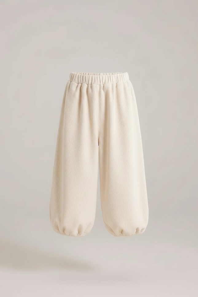 Pantalon Japonais Crème Côtelé Ample Décontracté Enfant - Beige Cordé - vue 3