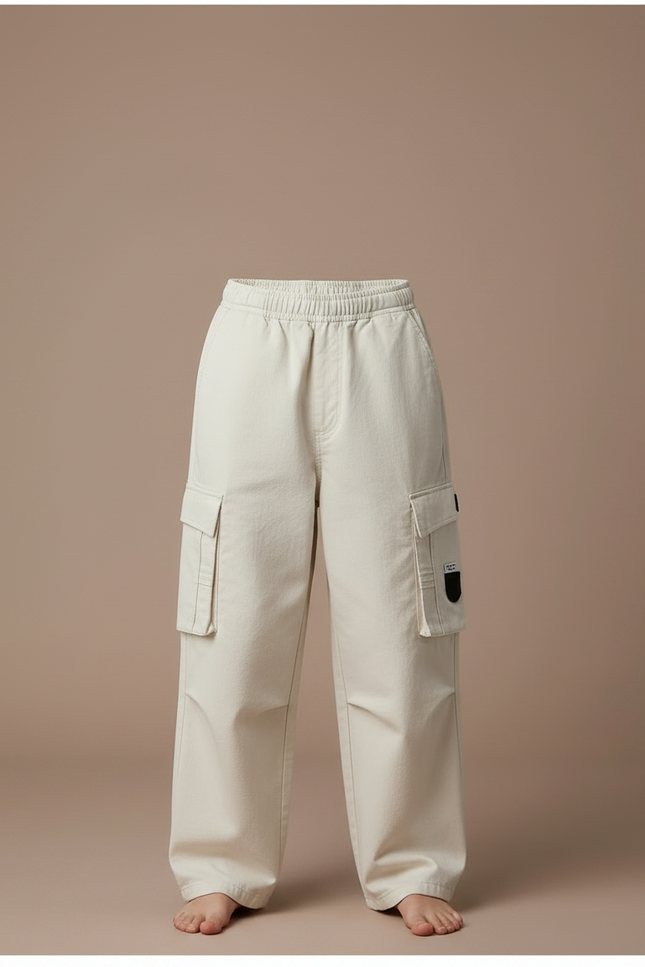 Pantalon Japonais Beige Cargo Ample Coton Enfant - Toile - vue 3