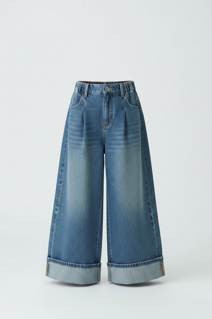 Pantalon Japonais Denim Ample Large Fille Décontracté - Bleu Jean - vue 3