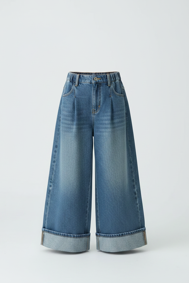 Pantalon Japonais Denim Ample Large Fille Décontracté - Bleu Jean - vue 3