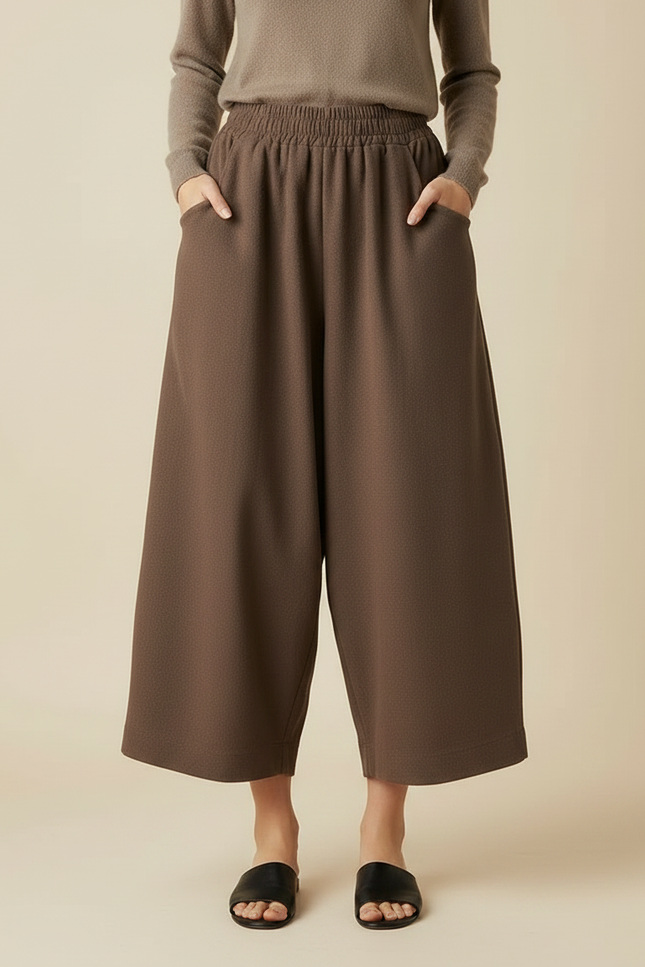 Pantalon Japonais Marron Ample Fluide Coton Décontracté - Molleton - vue 3