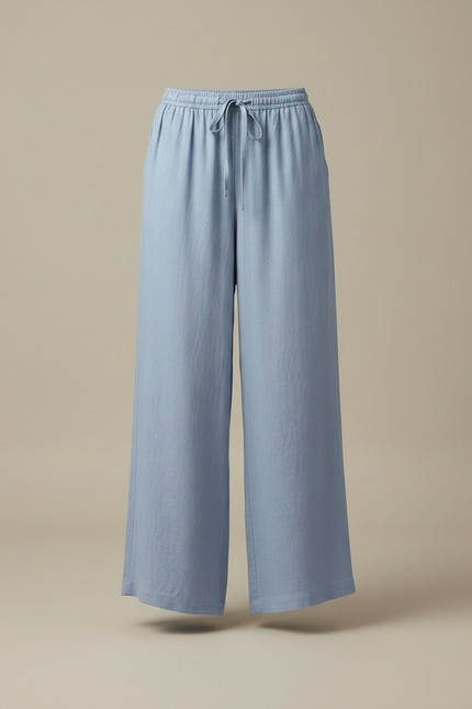 Pantalon Japonais Lin Ample Bleu Décontracté Fluide - vue 3