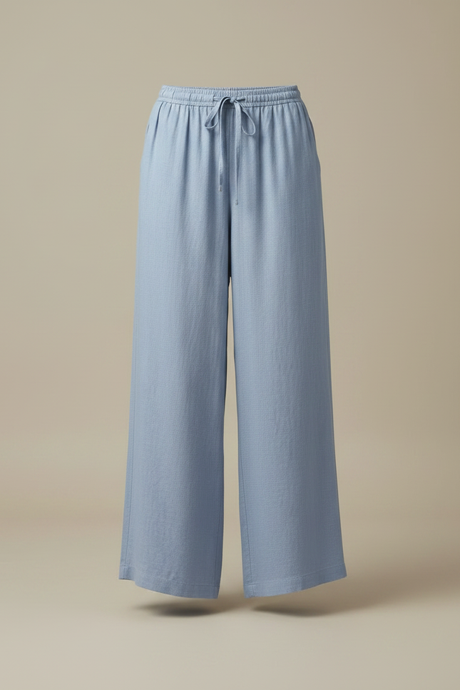 Pantalon Japonais Lin Ample Bleu Décontracté Fluide - vue 3