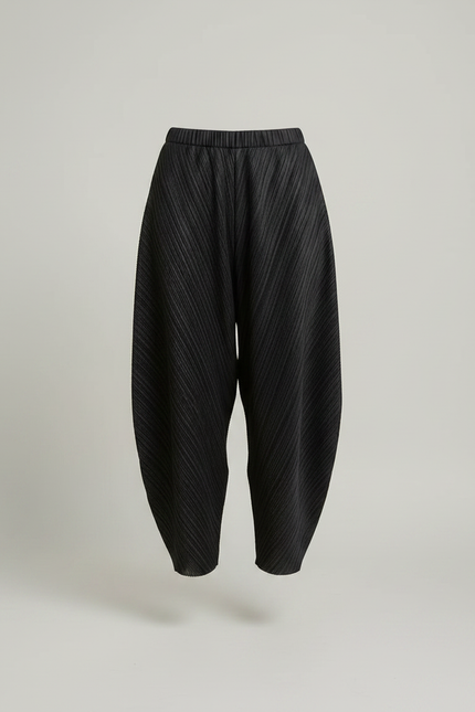 Pantalon Japonais Noir Plissé Ample Texturé Femme - Polyester - vue 3