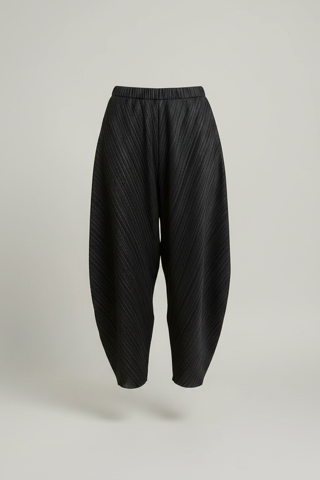 Pantalon Japonais Noir Plissé Ample Texturé Femme - Polyester - vue 3