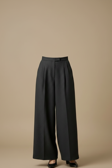 Pantalon Japonais Gris Anthracite Ample Taille Haute Femme - Laine - vue 3