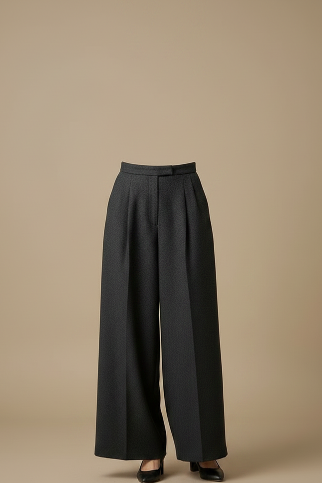 Pantalon Japonais Gris Anthracite Ample Taille Haute Femme - Laine - vue 3