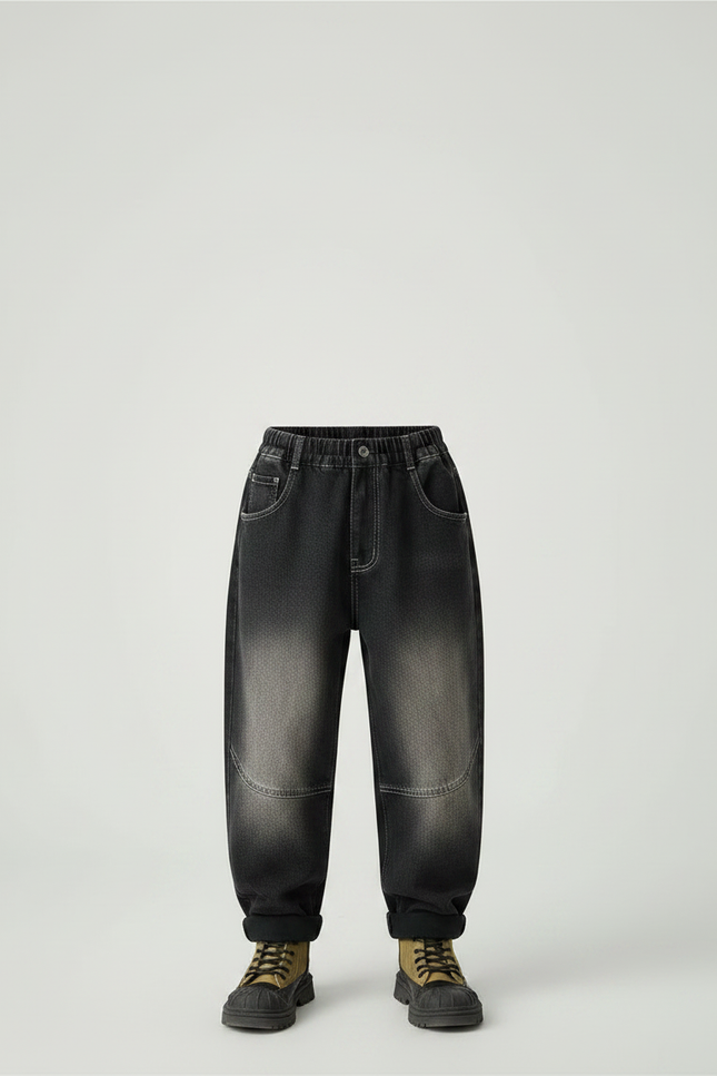 Pantalon Japonais Denim Délavé Ample Enfant - Gris Jean - vue 3